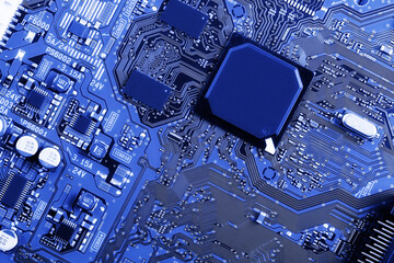 Electronic circuit board close up.	