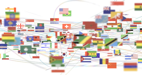 World map with all states and their flags,3d render - PNG transparent