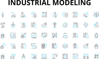 industrial modeling linear icons set. Factories, Manufacturing, Assembly, Automation, Robotics, D printing, Engineering vector symbols and line concept signs. Generative AI