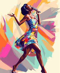 Happy african Lady dancing and singing