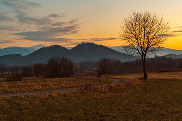 Sunset in the mountains - Karkonosze and Rudawy Janowickie in Poland