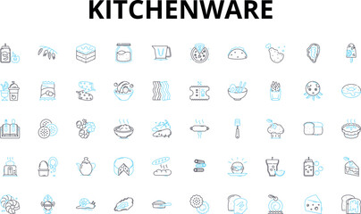 Kitchenware linear icons set. Cutlery, Cookware, Bakeware, Utensils, Dishware, Appliances, Gadgets vector symbols and line concept signs. Containers,Strainers,Mugs illustration Generative AI