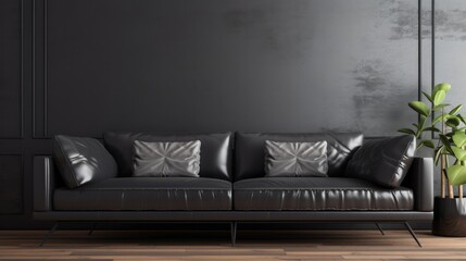 Black leather sofa where you long for every afternoon after a tiring day at work. Generative AI Technology 