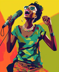 Happy african Lady dancing and singing