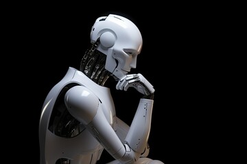 Humanoid AI robot thinking, Futuristic artificial general intelligence, Generative AI