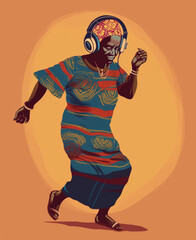 Happy african Lady dancing and singing