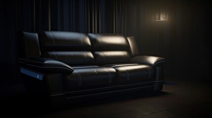 Black leather sofa where you long for every afternoon after a tiring day at work. Generative AI Technology 