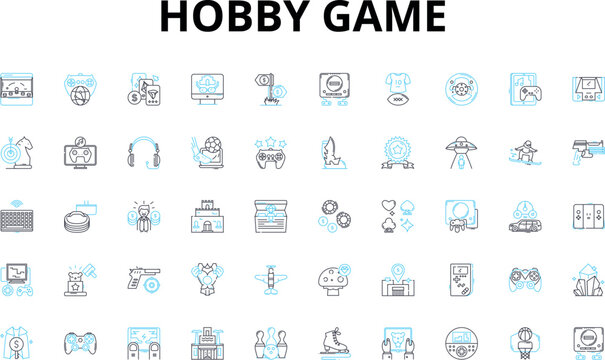 Hobby game linear icons set. Chess, Scrabble, Monopoly, Risk, Catan, Dungeons, Cards vector symbols and line concept signs. Poker,Mahjong,Dominoes illustration Generative AI