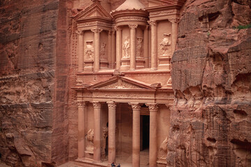 View of the Al-Khazneh Palace or Treasury in Petra, Jordan.