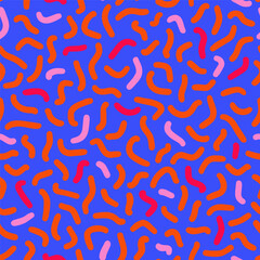 Random squiggle seamless pattern. Geometric abstract scribble ornament. 90s aesthetic vector design for textile, background, fabric, print, cover, wallpaper, backdrop. - obrazy, fototapety, plakaty