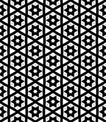Black and white seamless abstract pattern. Background and backdrop. Grayscale ornamental design. Mosaic ornaments. Vector graphic illustration. EPS10.