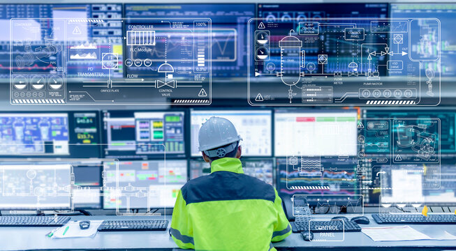 Engineer working at control room,Manager control system,Technician man monitoring program from a lot of monitor