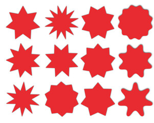 Set of Red Starburst Shape Sticker Label