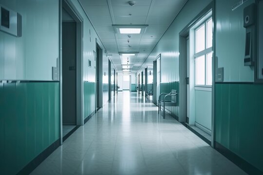 A long hallway in a hospital or hotel, created with Generative Ai Technology