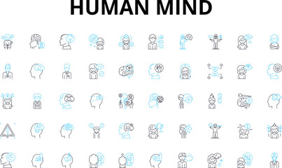Human mind linear icons set. consciousness, perception, cognition, emotion, memory, intuition, reasoning vector symbols and line concept signs. empathy,creativity,imagination Generative AI