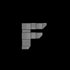Letter F initial symbol logo icon design vector with motif or pattern style thin white lines on black background