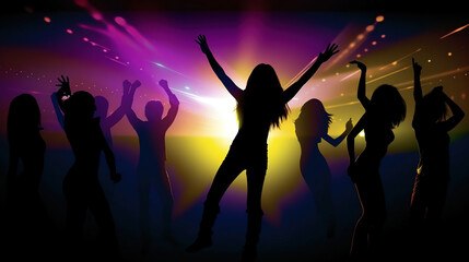 Naklejka na ściany i meble Young people dancing in night club, generative ai