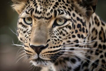 Fototapeta na wymiar A close up of a leopard's face with a blurry background, created with Generative Ai Technology