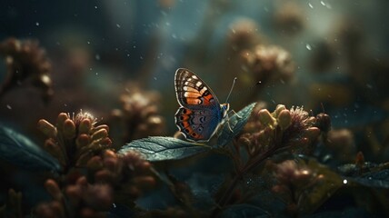 Fototapeta na wymiar Wild flowers in spring and a butterfly. Generative AI.