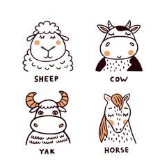 Sheep, cow, yak and horse vector illustrations collection