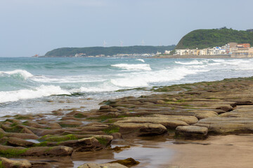 Sea wave splash over the reef