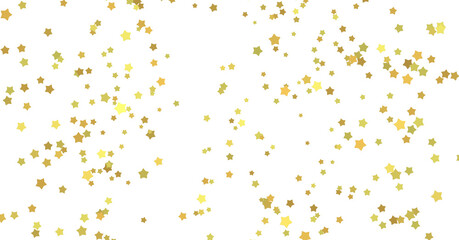 XMAS stars. Confetti celebration, Falling golden abstract decoration for party, birthday celebrate, (PNG transparent)