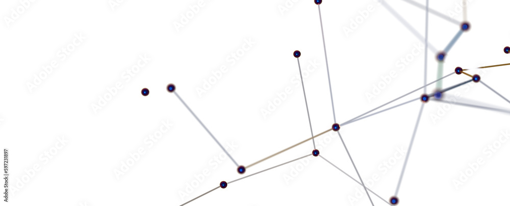 Poster Multi color connected lines and dots network 3d illustration - PNG transparent