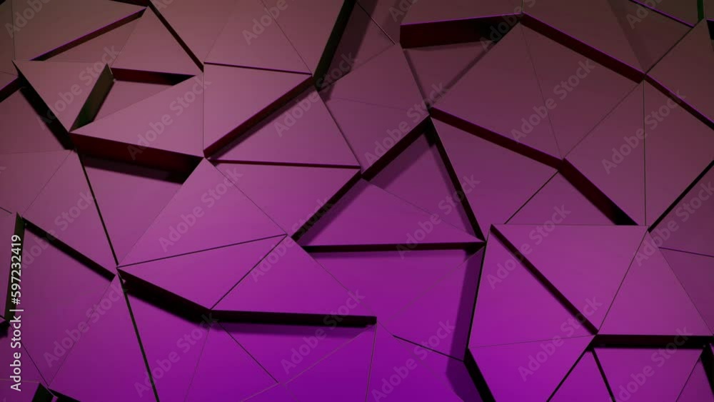 Poster Purple triangular constructor. Design. Triangles made in computer graphics that separate and connect.