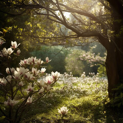 Obraz na płótnie Canvas Magnolia tree in the garden.Ganarated by AI.