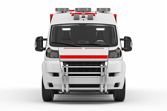 Ambulance car front view on white background. Generative AI