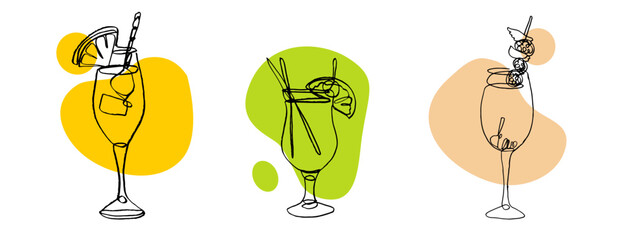 Line art drawing of exotic cocktail drinks