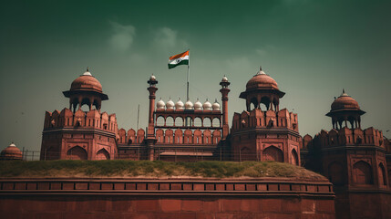 The red fort monument in New Delhi, India, its UNESCO World Heritage site, generative ai - obrazy, fototapety, plakaty