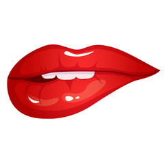 Female red lips. Cartoon style illustration. Isolated on white	