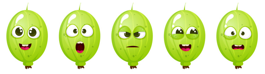 Funny gooseberry character set with different emotion face.