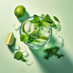 Realistic Colorful Photo of Mohito Coctail, Prepared and Served in Stylish Glass with fruits, made with Ai Technology