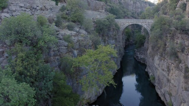 The ancient Roman Eurymedon or Oluk Kopru Bridge over the river Eurymedon, modern Koprucay River in the Koprulu Canyon in Turkey