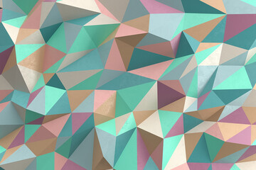 Low poly background in the form of pink-blue polygons. Wall decor for painted plaster. Delicate pastel colors. 3d illustration.