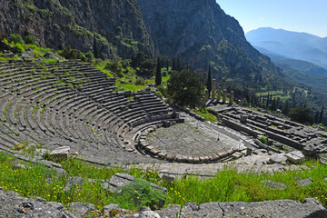 Delphi, Phocis, Greece. Ancient Theater of Delphi. The theater, with a total capacity of 5,000 spectators, is located at the sanctuary of Apollo
