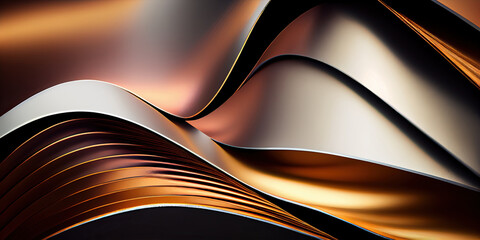 Abstract metallic copper background with waves. Generative AI