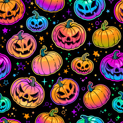 seamless pattern of bright multicolored haloween pumpkins