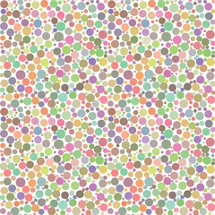 Colored circles seamless pattern. Abstract colorful random circles polka dot pattern on white background. Simple design template. Vector illustartion.