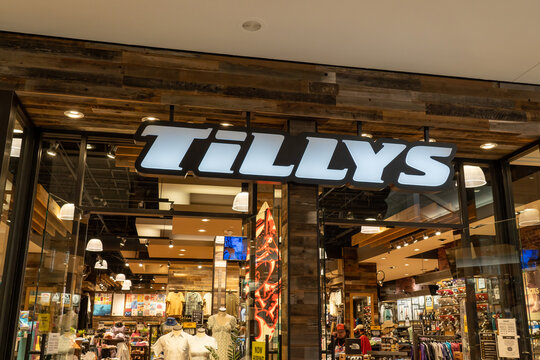 San Antonio, Texas, USA - March 17, 2022: Tillys store at a shopping mall in San Antonio, Texas, USA. Tillys is an American retail clothing company. 