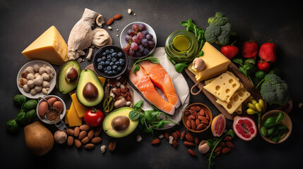 Healthy eating food low carb keto ketogenic diet meal plan protein fat, generative ai