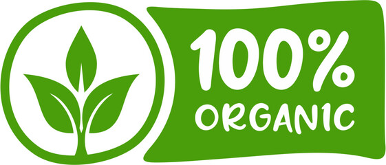 100 percent organic label sticker badge stamp, Organic Label Isolated Transparent Background, 100% organic label, vector illustration, Organic label with leaf icon - obrazy, fototapety, plakaty