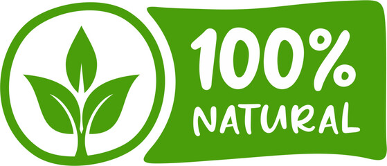 100 percent natural label sticker badge stamp, Natural Label Isolated Transparent Background, 100% natural label, vector illustration, Natural label with leaf icon