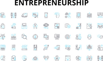 Entrepreneurship linear icons set. Innovation, Risk-taking, Visionary, Resilience, Creativity, Marketability, Ambition vector symbols and line concept signs. Adaptability,Success,Leadership
