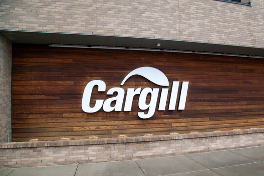 Wichita, Kansas, USA - March 22, 2022: Close up of Cargill sign at their North American Protein headquarters in Wichita, Kansas, USA. Cargill Inc., is an American global food corporation. 