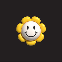 Happy daisy 3d vector illustration. Retro modern hippie style clip art. Smiling flower power. 