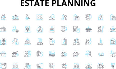 Estate planning linear icons set. Inheritance, Will, Trust, Probate, Executor, Bequest, Tax vector symbols and line concept signs. Legacy,Heir,Asset illustration Generative AI