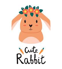 Cute easter rabbit with flowers. Vector illustration